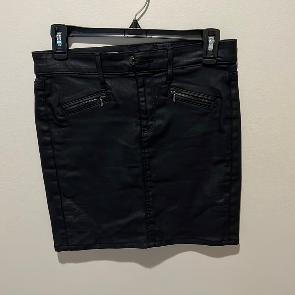 AG “The Kodie” Biker Pencil Skirt.  Black coated denim